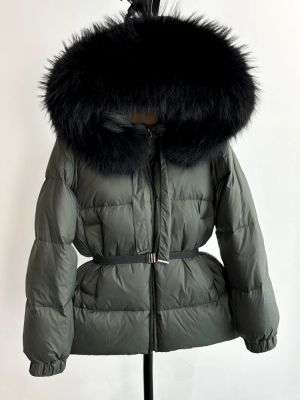 Зимно яке с качулка от естествен косъм лисица и колан