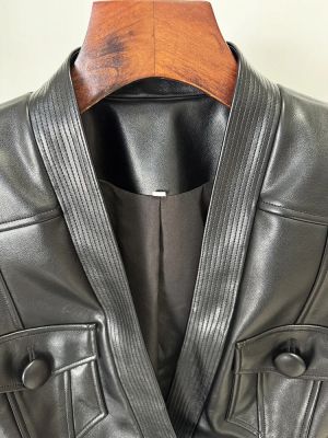 Дамско кожено вталено яке с колан