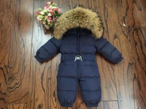 Детски зимен гащеризон с гъши пух и с качулка естествен косъм лисица