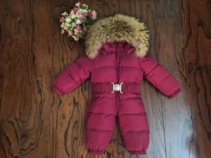 Детски зимен гащеризон с гъши пух и с качулка естествен косъм лисица