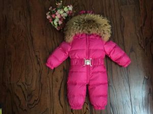 Детски зимен гащеризон с гъши пух и с качулка естествен косъм лисица