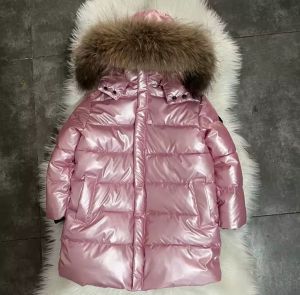 Детскo дълго зимнo яке с гъши пух с качулка естествен косъм