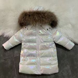 Детскo дълго зимнo яке с гъши пух с качулка естествен косъм