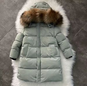 Детскo дълго зимнo яке с гъши пух с качулка естествен косъм