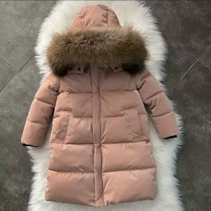 Детскo дълго зимнo яке с гъши пух с качулка естествен косъм