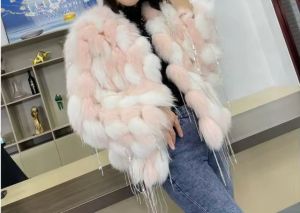 Зимно палто от естествен косъм лисица