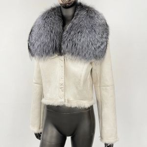 Зимно велурено палто с яка от естествен косъм лисица 