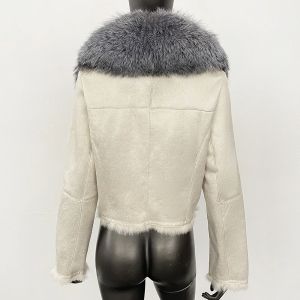 Зимно велурено палто с яка от естествен косъм лисица 