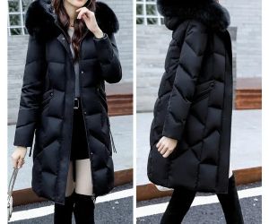  Зимно яке с яка и пух естествен косъм лисица